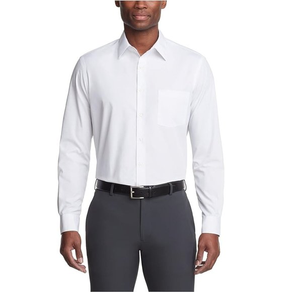 Van Heusen Regular-Fit White Long-Sleeve Poplin Dress Shirt 14.5 32/33 S. e91 - Picture 1 of 5